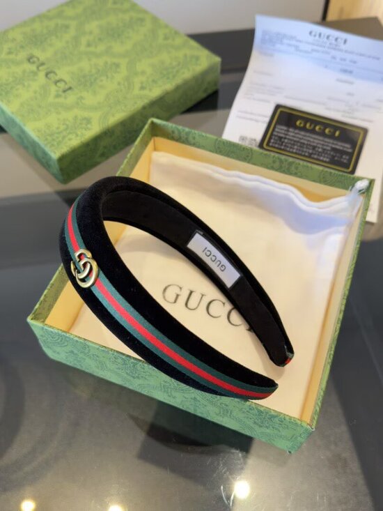 Gucci Black Velvet Headband with Green and Red Stripe and Gold GG main image 6